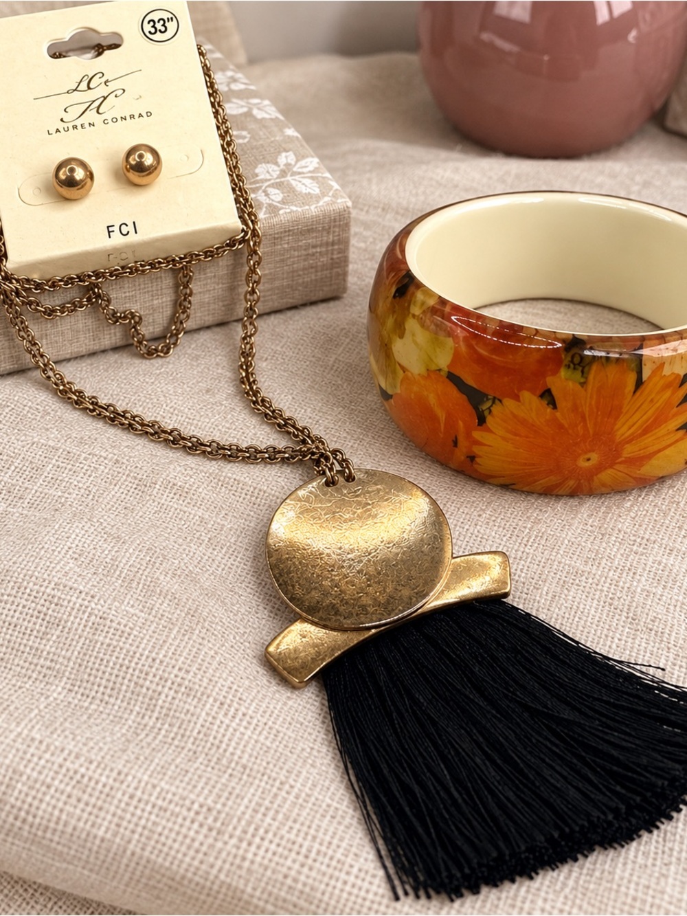 FCI Gold-Tone Jewelry Set & Floral Bangle (BX1)